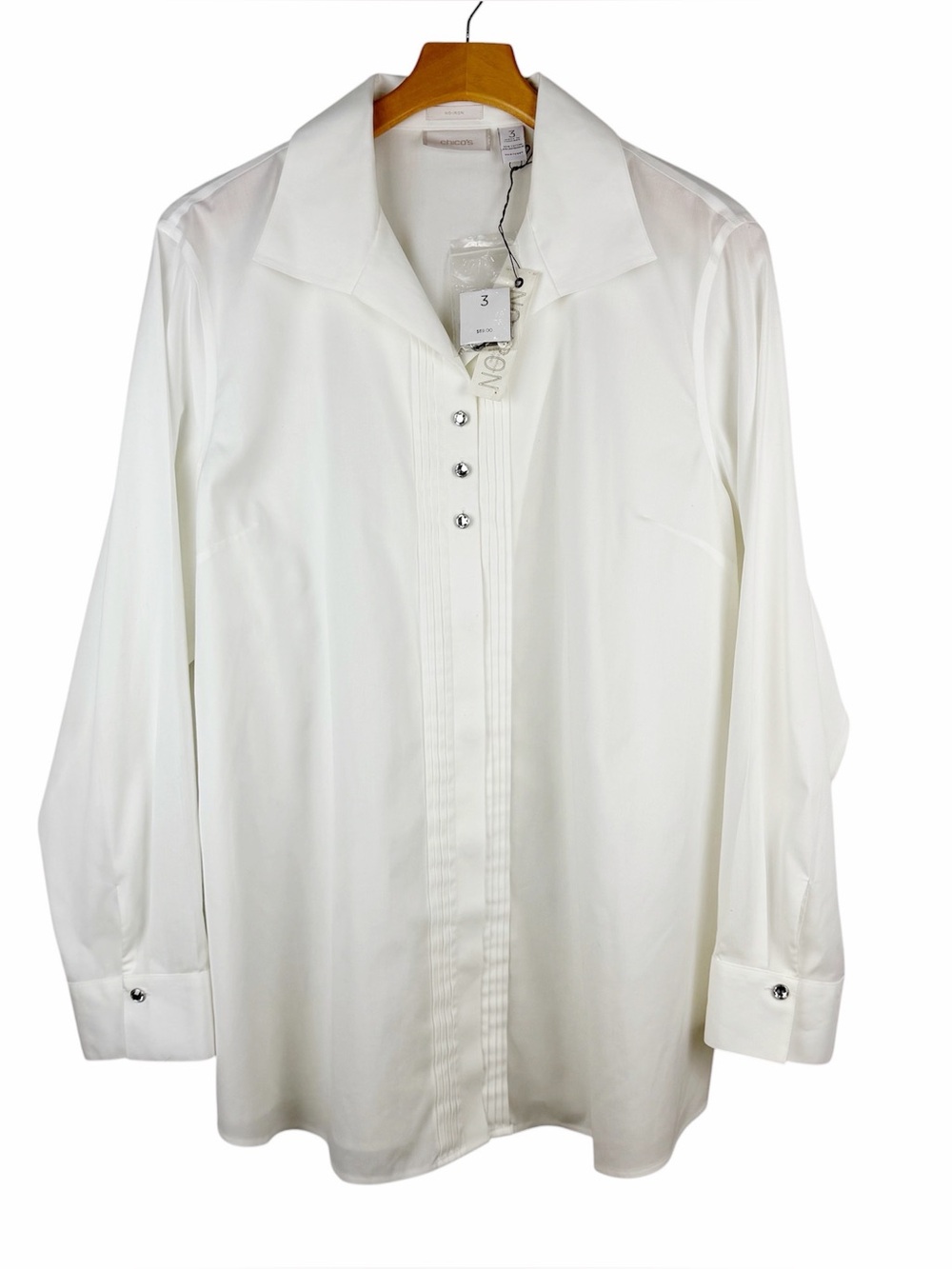 Chico’s 3 Easy Cotton White Rhinestone Buttons 3/4 Sleeve Top Blouse Size XL/16
